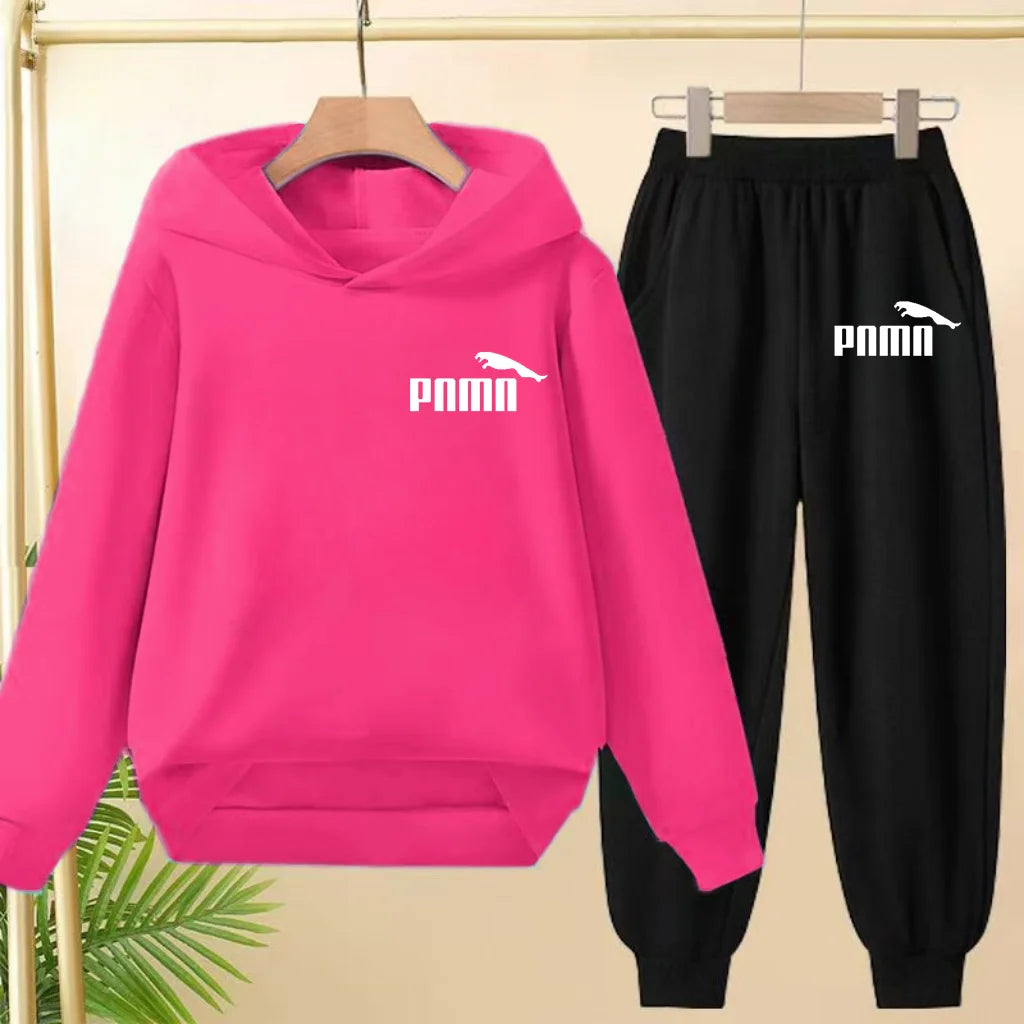 Leisure Children Hoodie Sportswear With Classic Prints Simple Elements Breathable Versatile Two-piece Set For Both Boy And Girl - ATFH