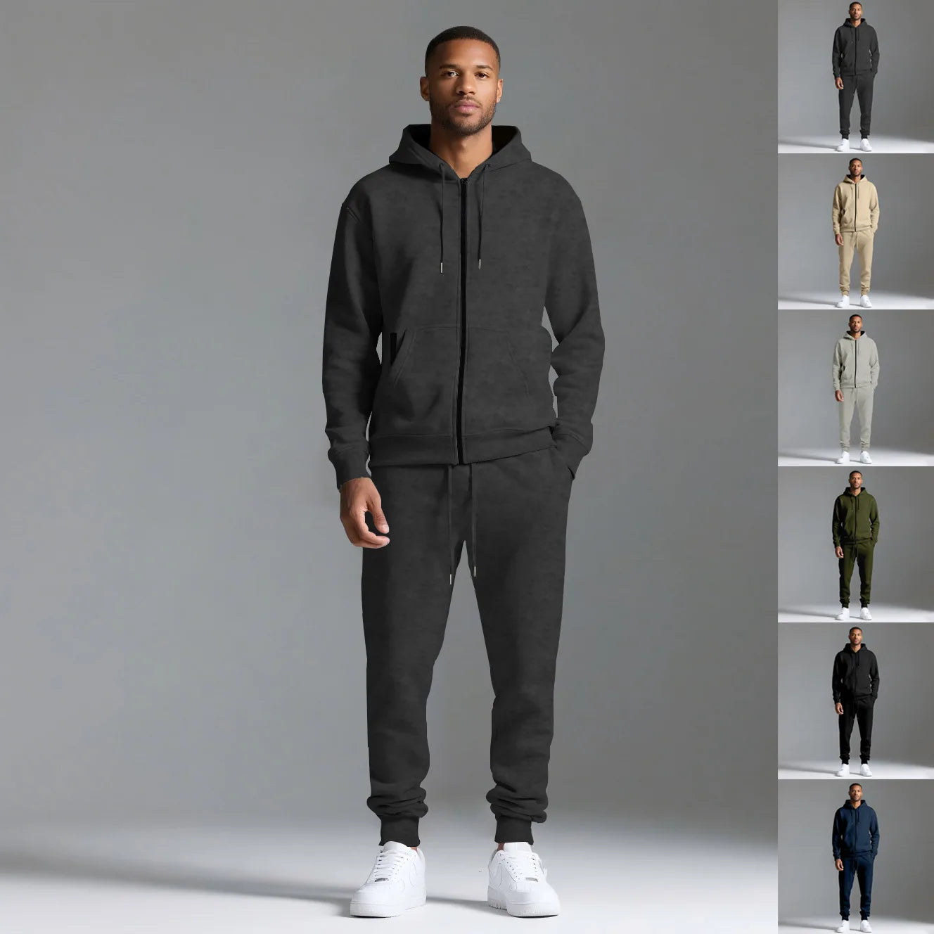 Custom LOGO autumn and winter men's long-sleeved trousers hooded sports and leisure fleece warm and comfortable two-piece set - ATFH
