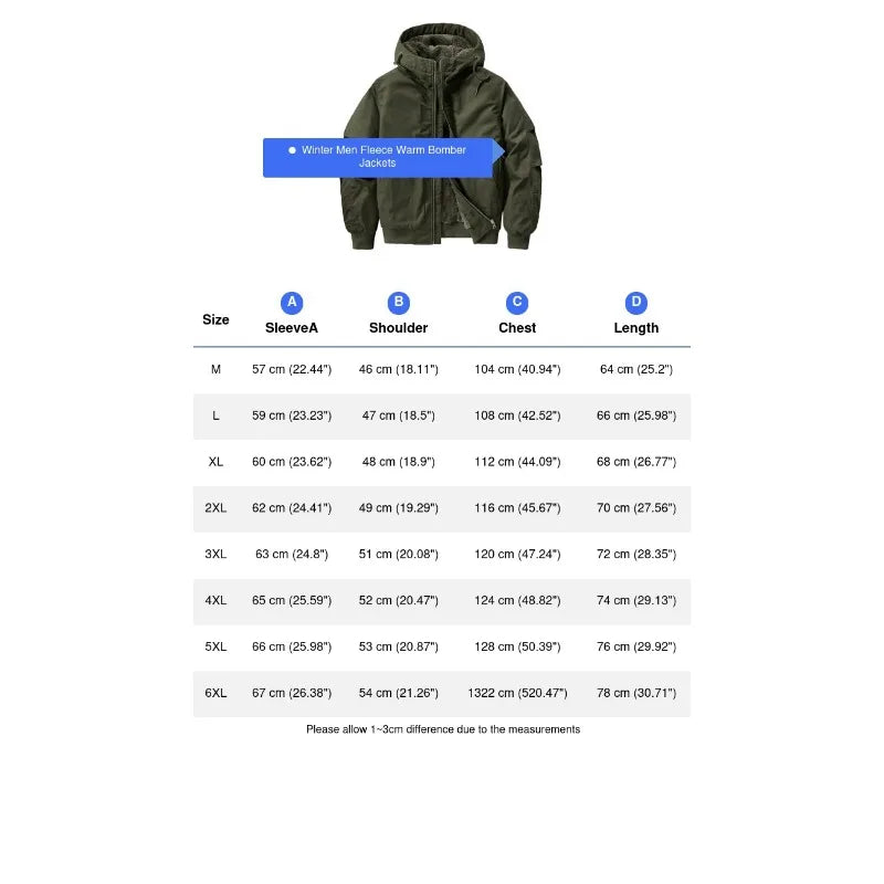 Winter Men's Fleece Warm Bomber Jackets Fashion Men Cotton Thermal Tactical Hooded Coats Men Multi-pocket Windbreaker Jacket 6XL
