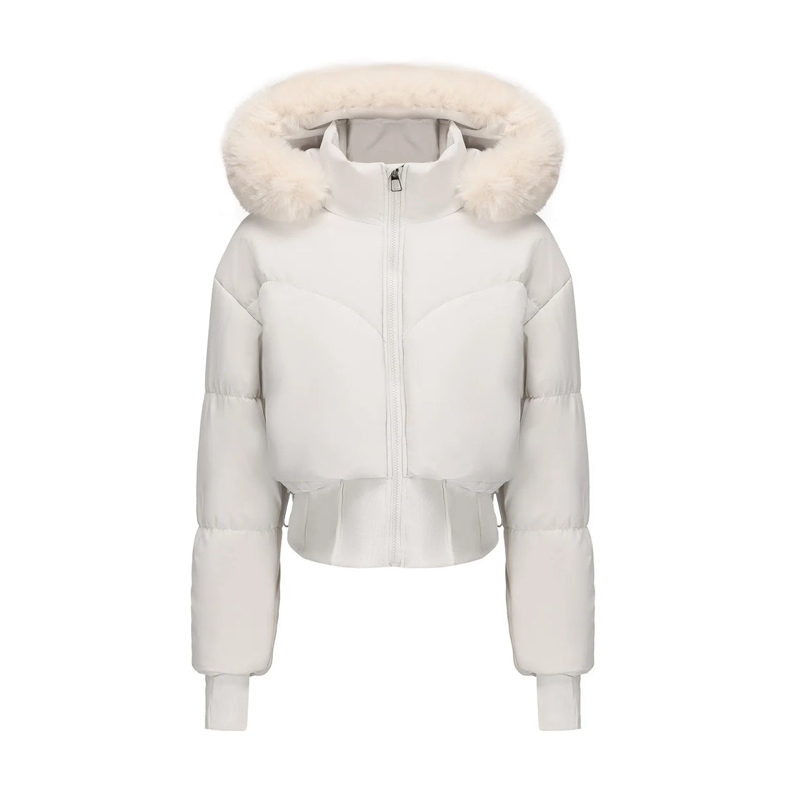 Women's Thickened Warm Cotton-Padded Jacket with Large Fur Collar And Hood Waist-Cinching Style