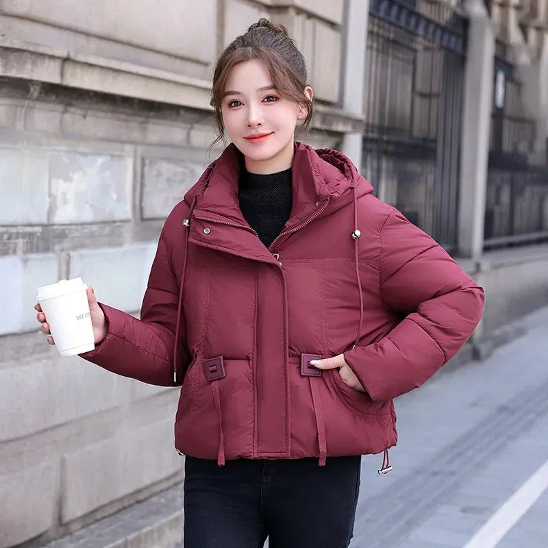 Down Coat Women Parkas Short Winter New Puffer Jackets High-End Warm Cotton Padded Coats Korean  Hooded Outwear Female Tops ATFH