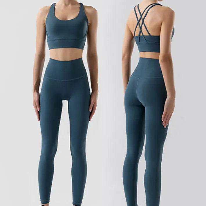 Women's 2 Piece Sports Set - High Waist Booty-Lifting Leggings with Back Pocket & Sports Bra Yoga/Gym/Running Workout Outfit - ATFH