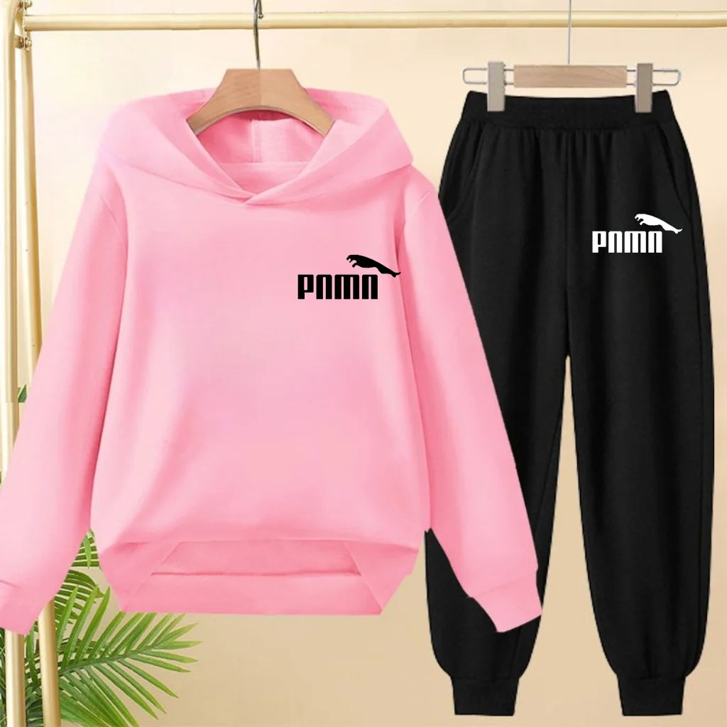 Leisure Children Hoodie Sportswear With Classic Prints Simple Elements Breathable Versatile Two-piece Set For Both Boy And Girl - ATFH
