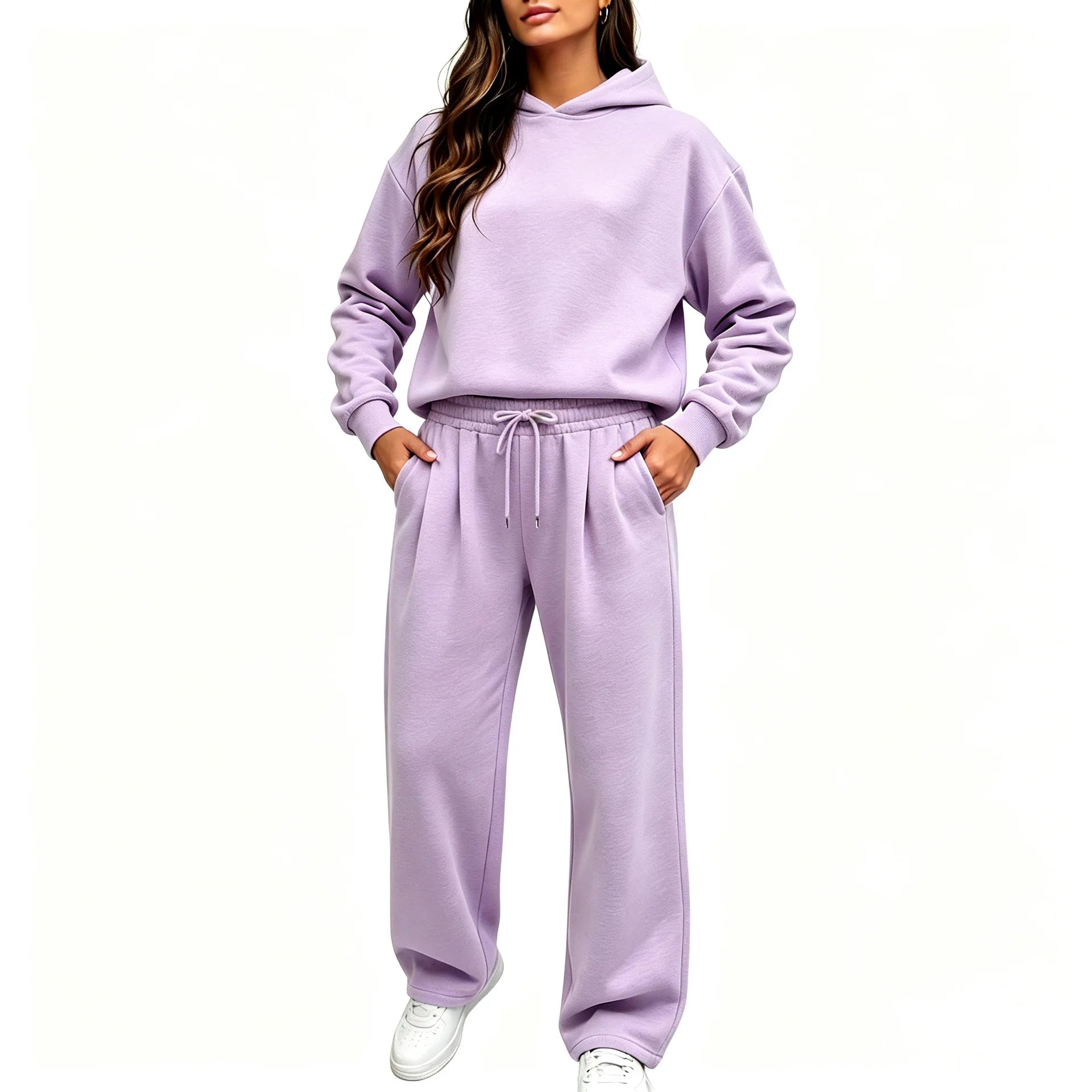 Casual Hooded Sweatshirt Set 2026 Autumn And Winter Solid Color Long Sleeved Women's Fashionable Loose Women's Top Two-piece Set