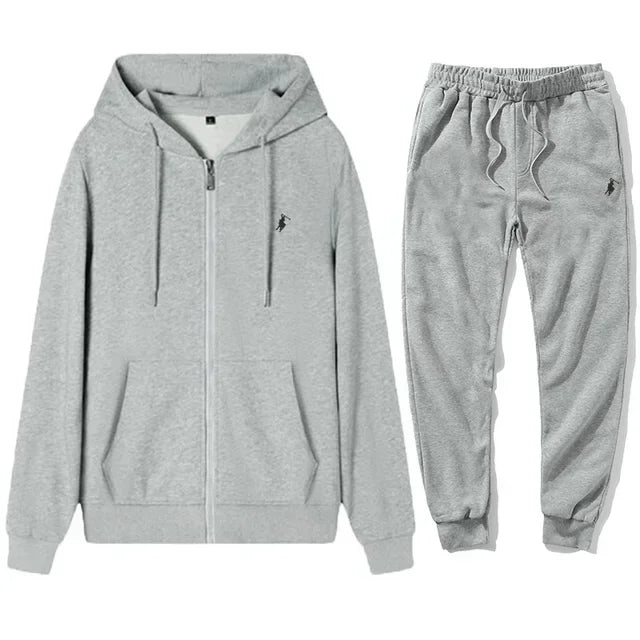 2026 Autumn and Winter New Men's Casual Fashion Pullover Zip Hoodie and Outdoor Jogging, Fitness, Warm Sports Pants Set - ATFH