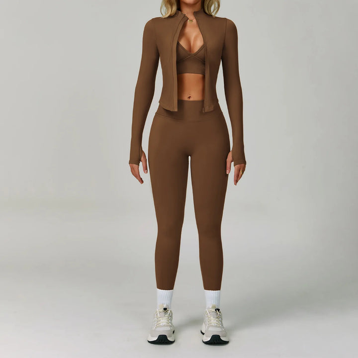 SWELTERING 2/3PCS Seamless Yoga Set Gym Clothes Sportswear Fitness Suits Women Workout Bra Crop Top Long Sleeve Sports Suits - ATFH