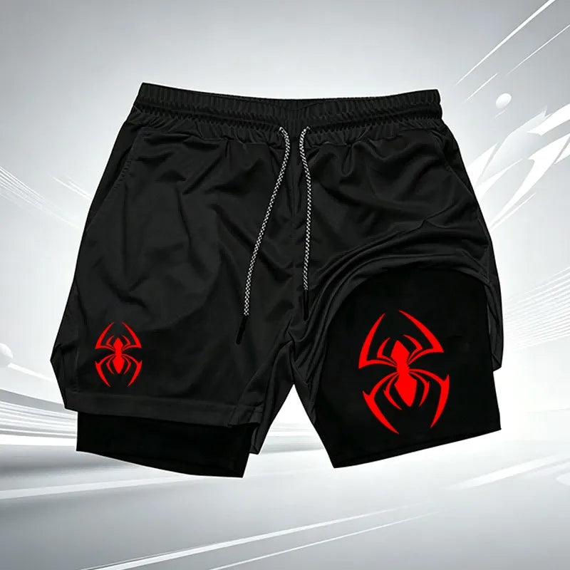 Red Spider Logo 2-in-1 Compression Gym Shorts Men Quick Dry Liner Workout Training Running Sports Athletic Casual wx201