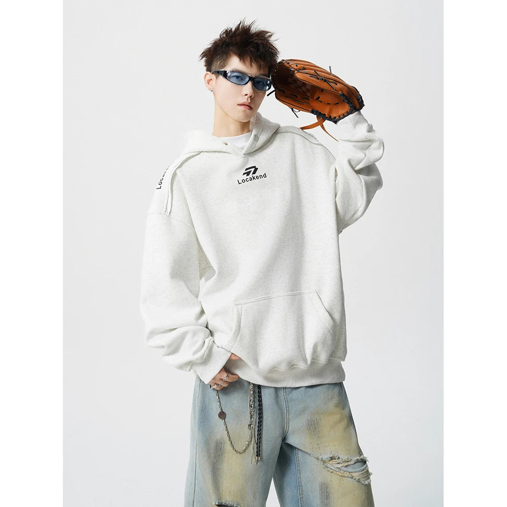 【Mirrordust】Heavyweight Korean Solid Printed Sweatshirt Loose Casual Pullover Hoodie for Both Genders - ATFH