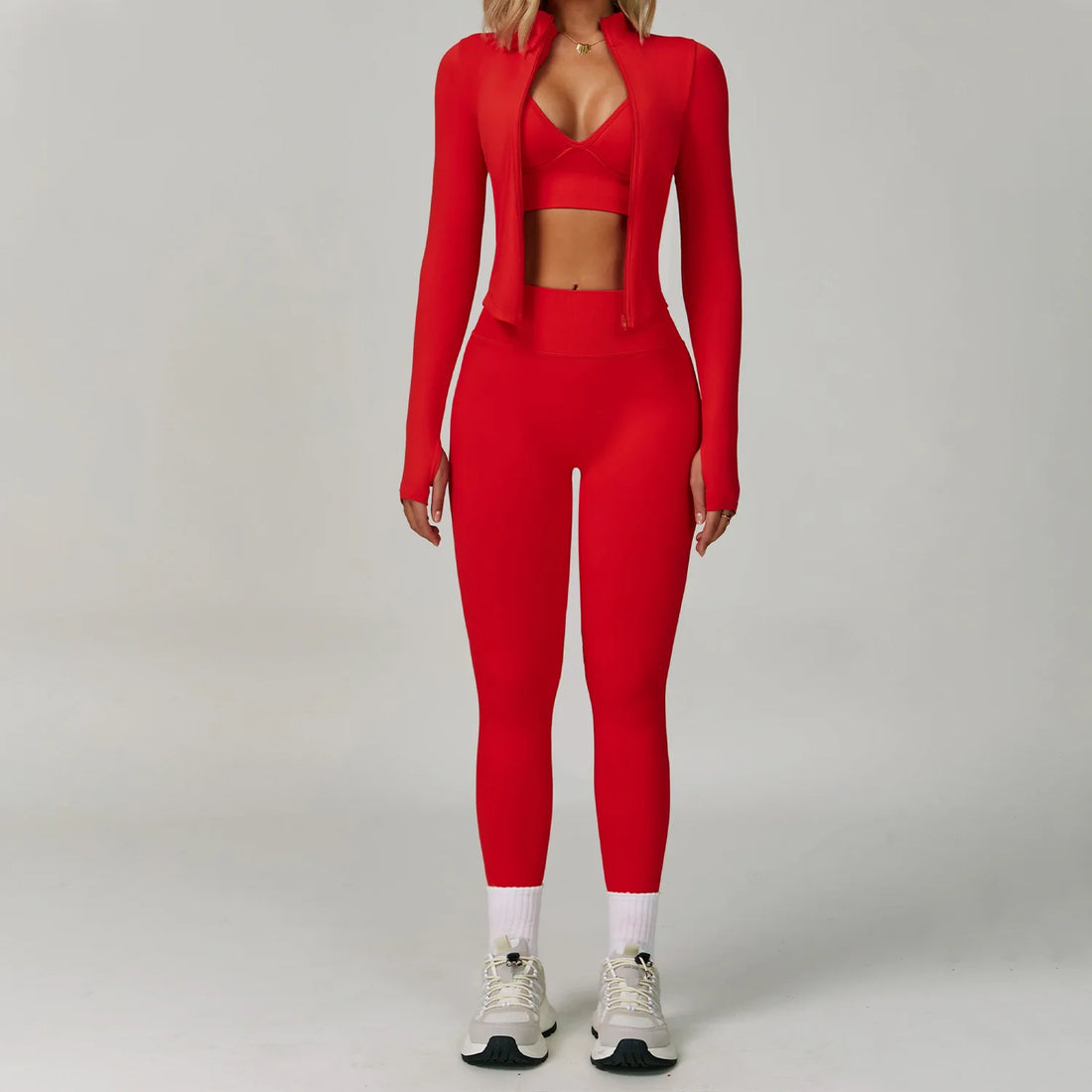 SWELTERING 2/3PCS Seamless Yoga Set Gym Clothes Sportswear Fitness Suits Women Workout Bra Crop Top Long Sleeve Sports Suits - ATFH