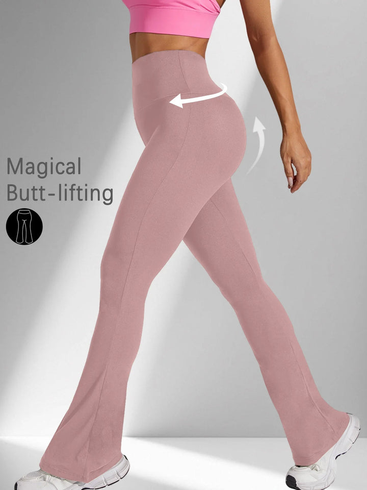 Women's Super Soft Flare Pants High Waisted Tummy Control Workout Yoga Push Up Gym Fitness Long Leggings Bell Bottoms ATFH