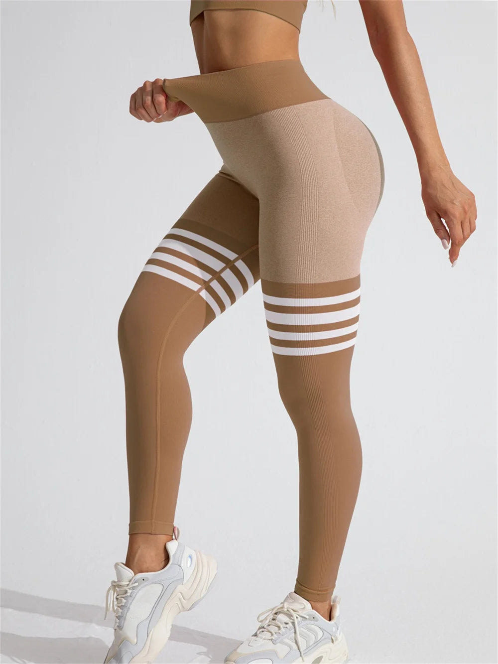 Women Seamless Stripe Yoga Pants High Waist Sexy Tummy Control Scrunch Butt Lifting GYM Workout Leggings Sports Fitness Clothing - ATFH
