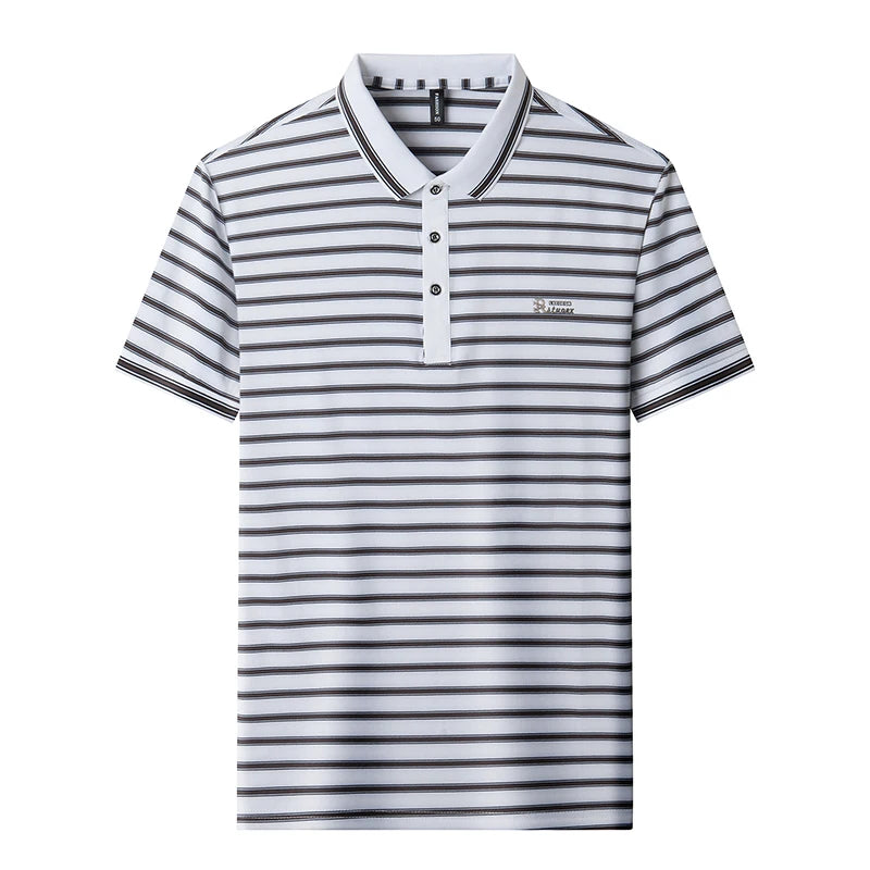 High end brand striped short sleeve polo shirt new breathable comfort luxury letter embossed T-shirt fashion summer men's wear