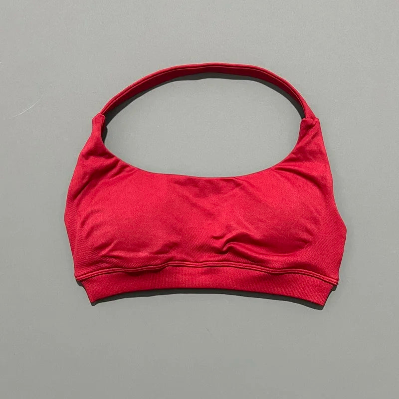 Histello Sports Bra Women Seamless Halter Clothes Neck Strap Padded Yoga Top Gym Backless Bra Running Sportswear Workout Tops - ATFH