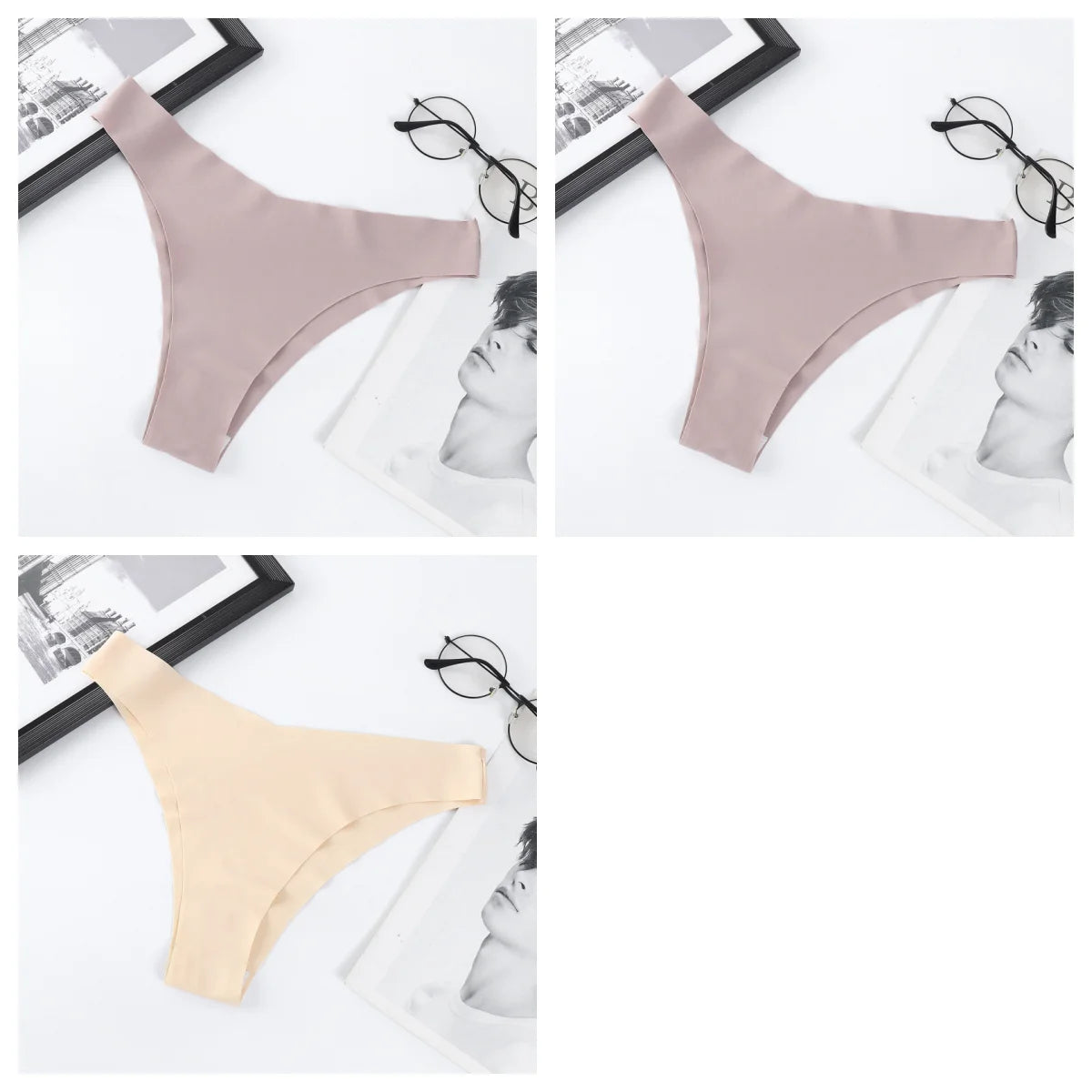 3Pcs/Set Women Ice Silk Panties V-Waist Low Rise Briefs Seamless Underwear Female Quick-Drying Underpants Sexy Lingerie S-L
