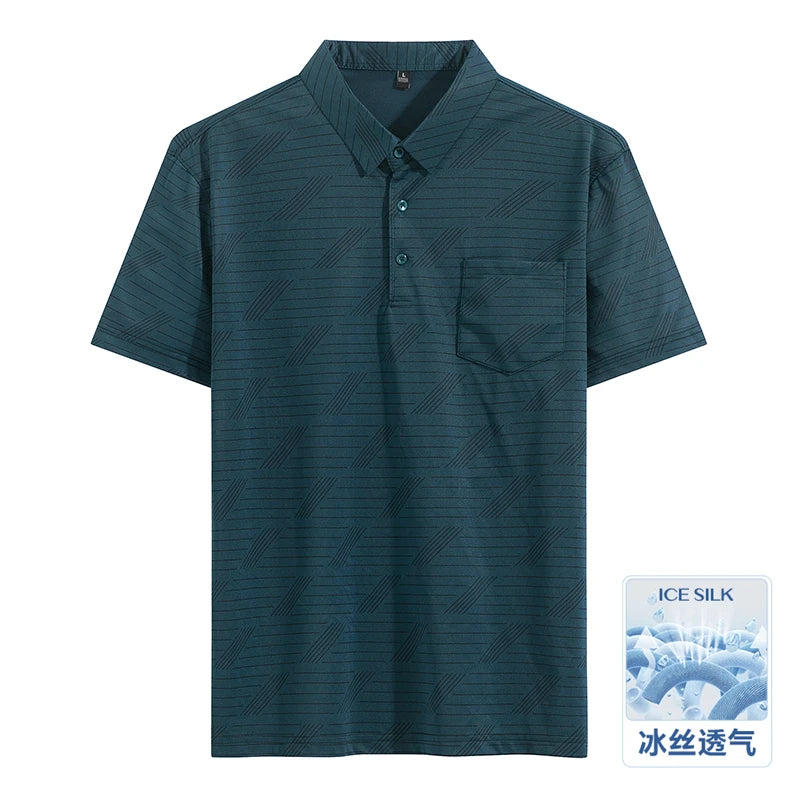 Summer men's short-sleeve business striped pocket collar POLO shirt summer wear