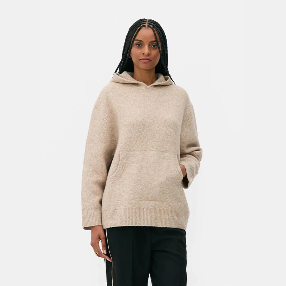 Casual Hooded Knitted Women's Sweater Solid Color Loose Full Sleeve Pocket Lady Pullover 2025 Autumn Winter New Female Top - ATFH