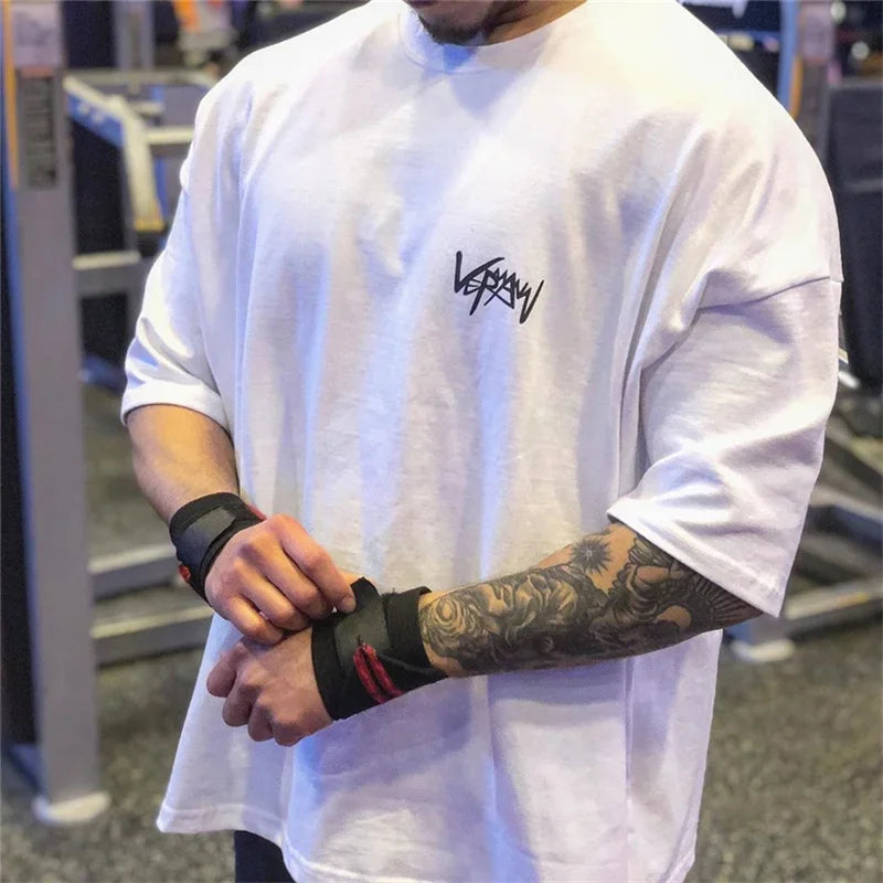 NEW Round Collar  sports T Shirt Oversize Cotton Summer Tee Training running shirt Man Streetwear Half Sleeve men T-shirt ATFH