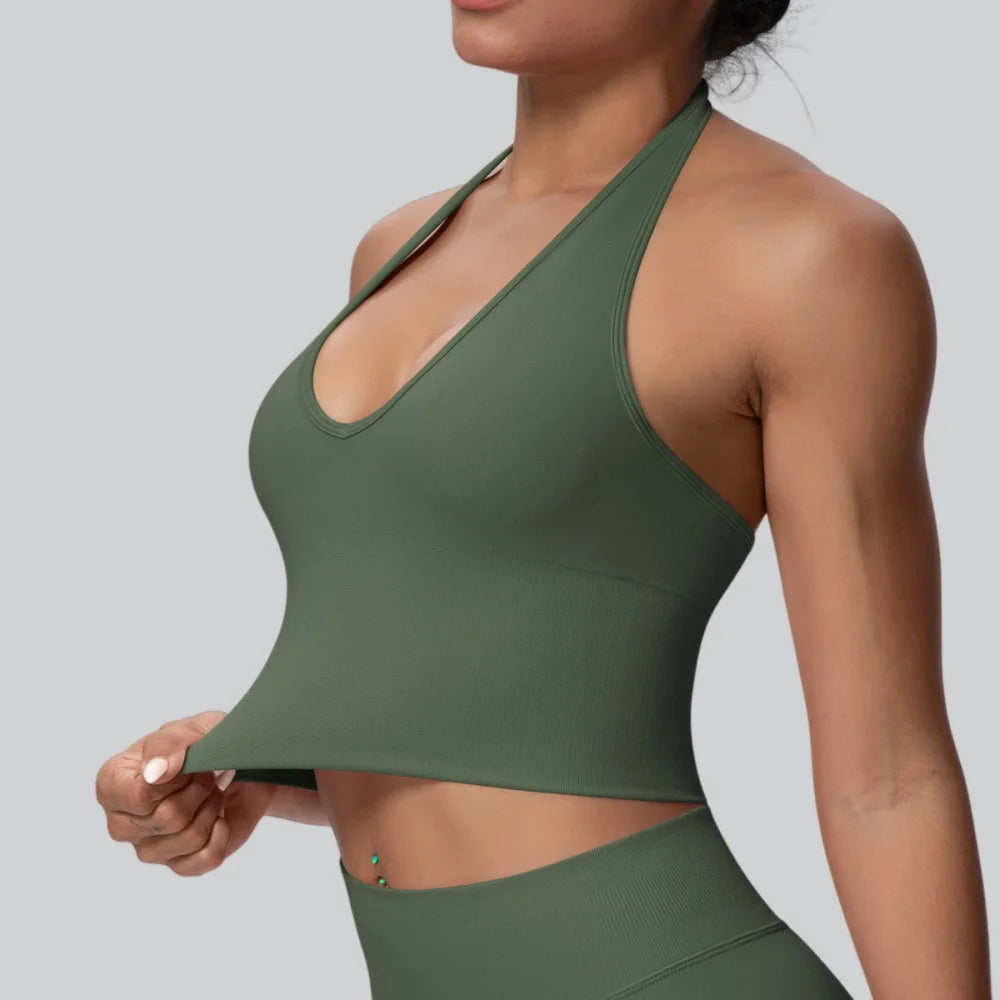 Seamless Sports Bra Gym Top Women Fitness Halter Yoga Bras Gym Crop Top Shockproof Breathable Running Workout Sports Underwear - ATFH