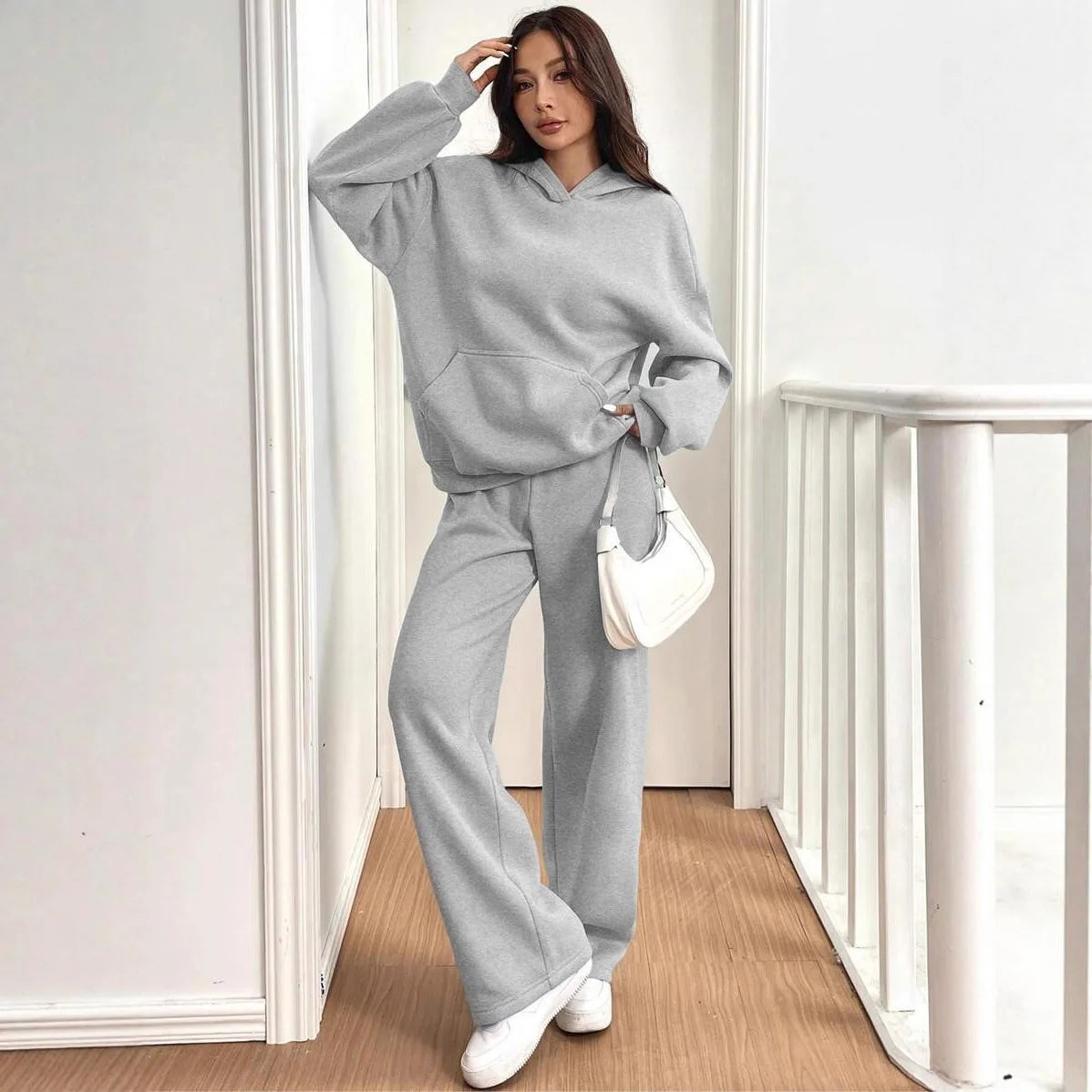 Autumn Winter Sports Suit Women Hooded Long-sleeved Pullover Sweatshirt Drawstring Sweatpants Conjunto Dos Piezas Mujer Invierno