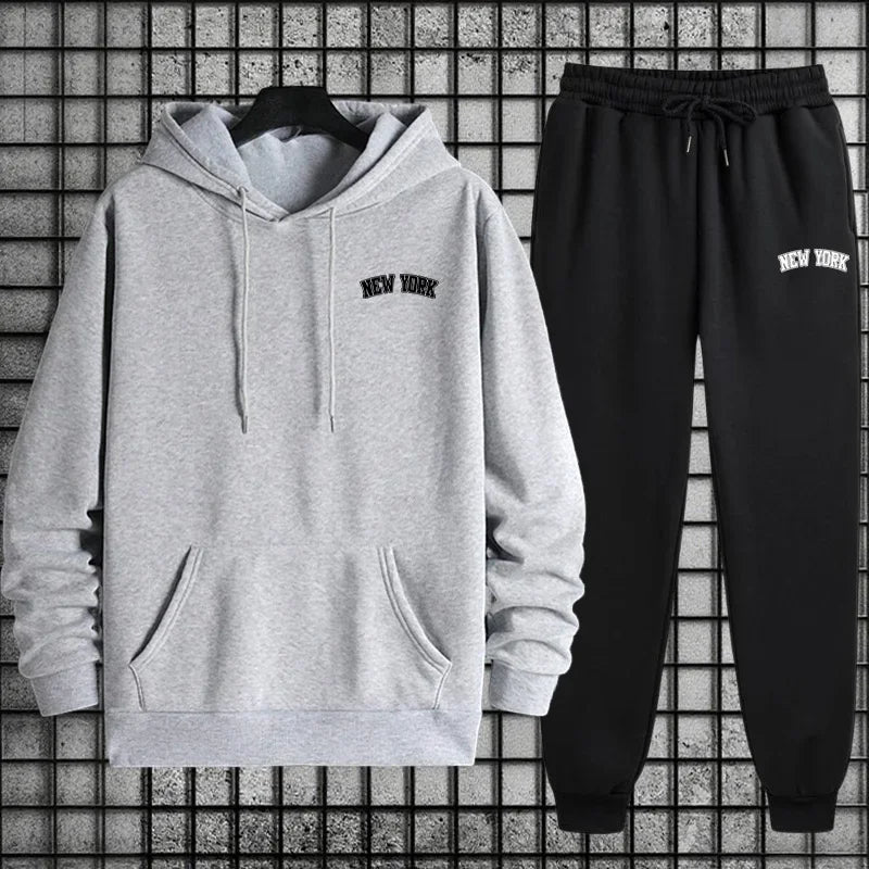 2026 Hot Sale Mens Sportswear 2pcs Set Hoodie and Sweatpants Autumn Winter Daily Casual Sporty Jogging Suit Urban Fashion Outfit - ATFH