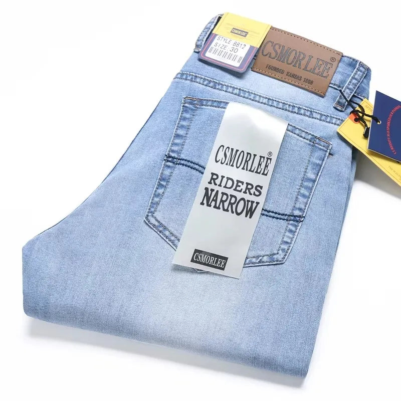 2026 Brand Top Classic Style Men Spring Summer Jeans Business Casual Light Blue Stretch Cotton Denim Male Trousers ATFH
