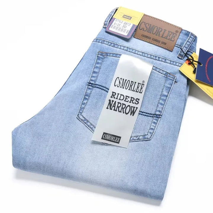 2026 Brand Top Classic Style Men Spring Summer Jeans Business Casual Light Blue Stretch Cotton Denim Male Trousers ATFH