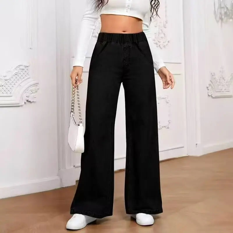 American Style Y2K Deep Blue Bell Bottom Jeans Women's Spring 2026 Slim Fit Bootcut Pants Colorfast Fashion Shorts ATFH