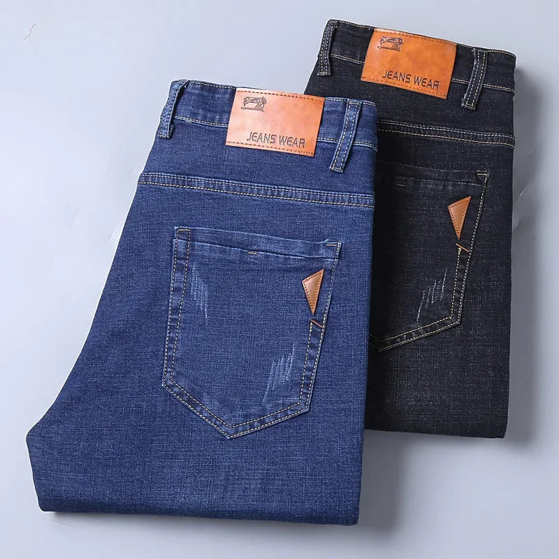 Men Fashion Straight Jeans Men 2025 New Stretch Slim Fit Pants Comfortable Soft Business Denim Trousers Male Brand Clothing ATFH