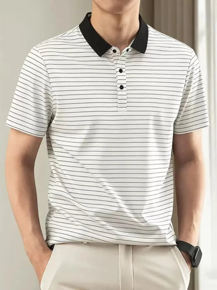 New Summer Classic Stylish Breathable Striped Short Sleeve Polo Shirt Men's Business Casual Sports High Quality T-Shirt