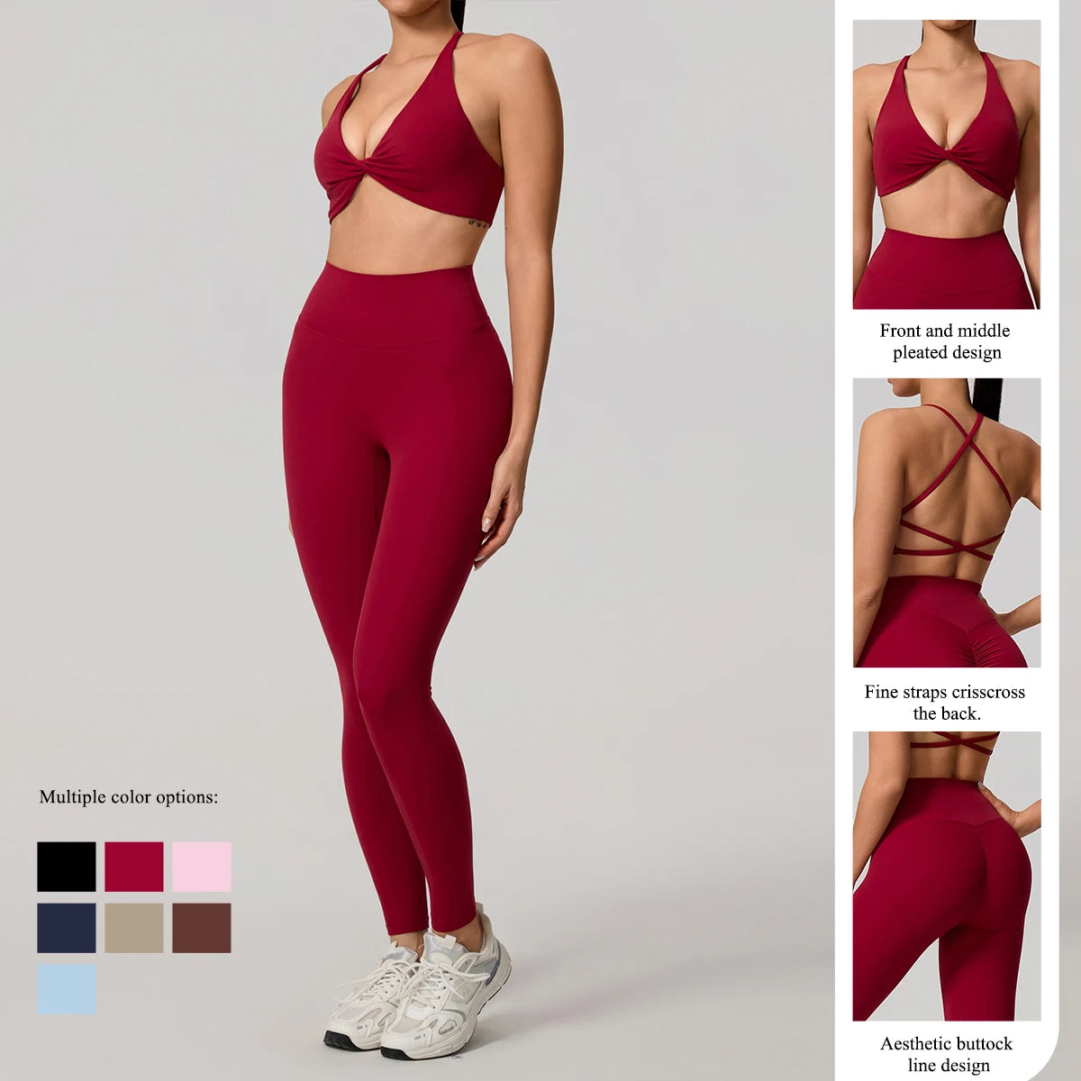 New Summer 2Pcs Women's Quick-Dry Sports Set V-Shaped Bra Female Sleeveless Yoga Outfit Gym Two-Piece Woman Sport Clothes - ATFH