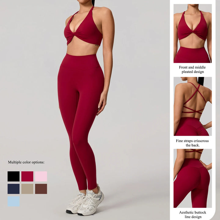 New Summer 2Pcs Women's Quick-Dry Sports Set V-Shaped Bra Female Sleeveless Yoga Outfit Gym Two-Piece Woman Sport Clothes - ATFH