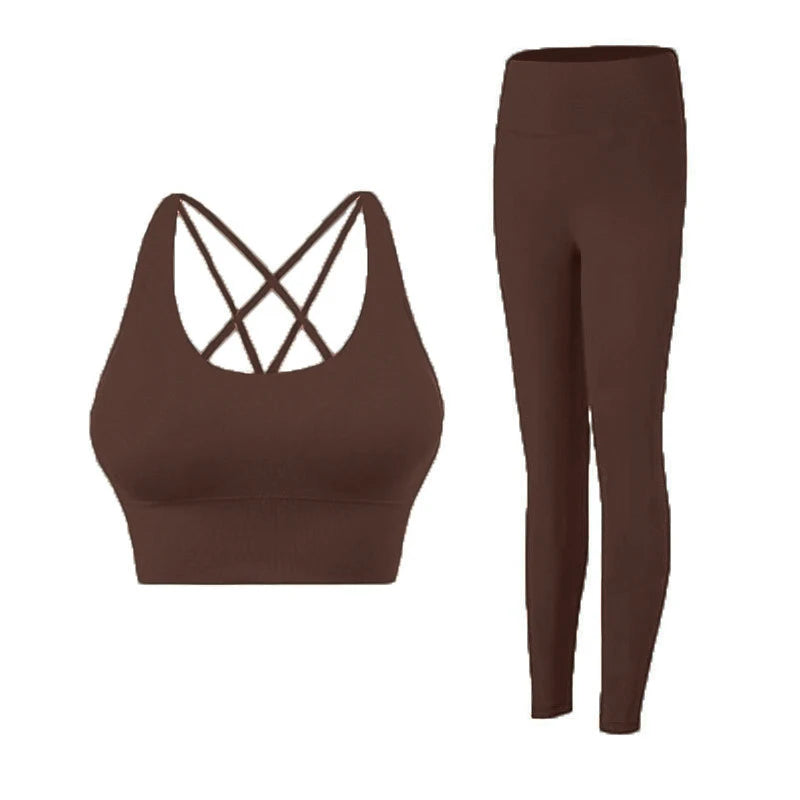 2 Piece Yoga Clothes Women's Tracksuit Athletic Wear Pilates Fitness Suit Gym Workout Push Up Clothes Sports Bra Leggings Suit - ATFH
