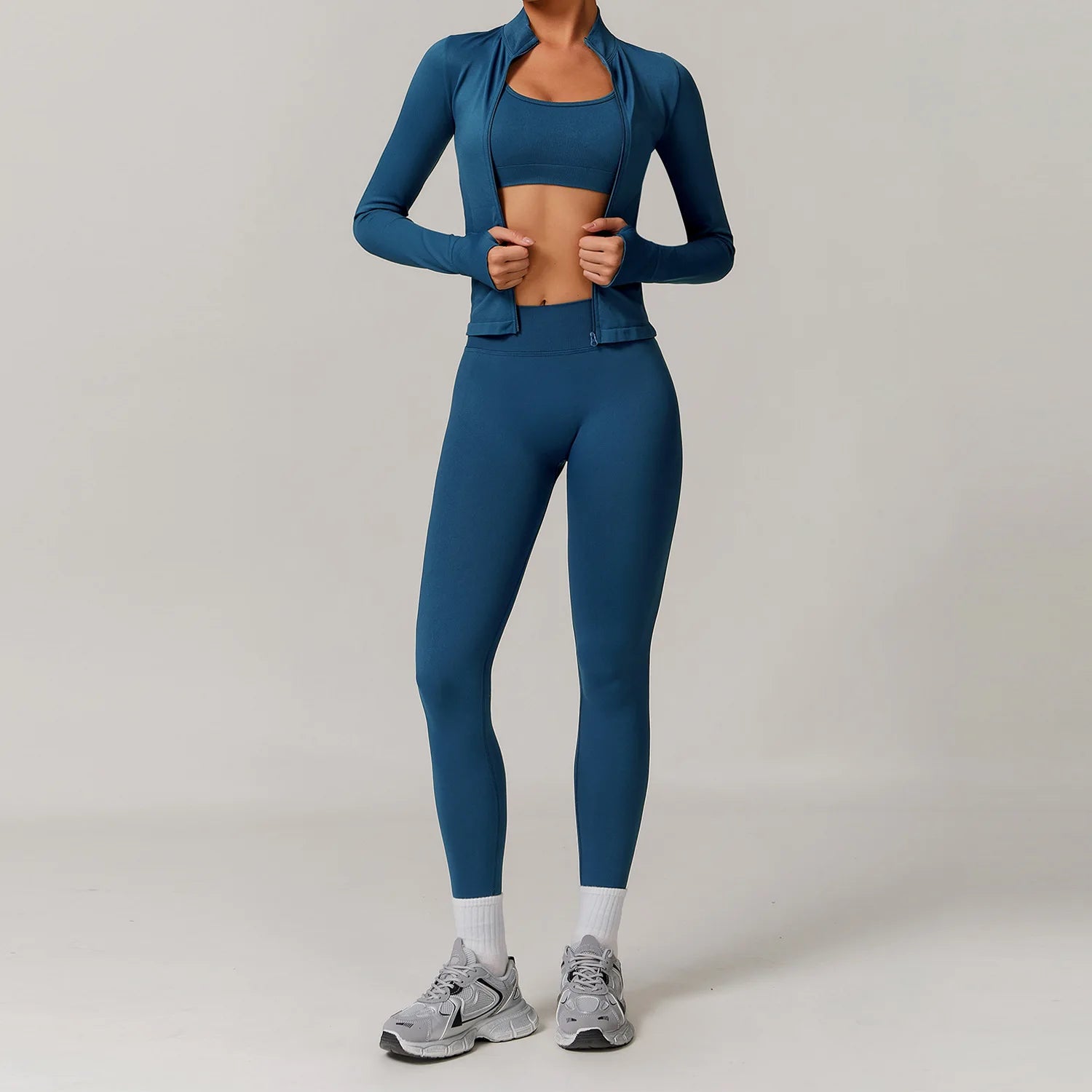 Yoga Set 2/3PCS Gym Clothes Sportswear Yoga Suits For Women Long Sleeve Crop Top Fitness Set Tracksuits Sports Bra Gym Leggings - ATFH