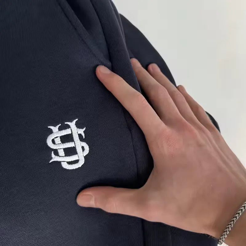Streetwear Hoodie Sets Mens Y2K Straight Sweatpants Fashion Embroidery Logo Suits Casual High Street Couple Training Suit - ATFH