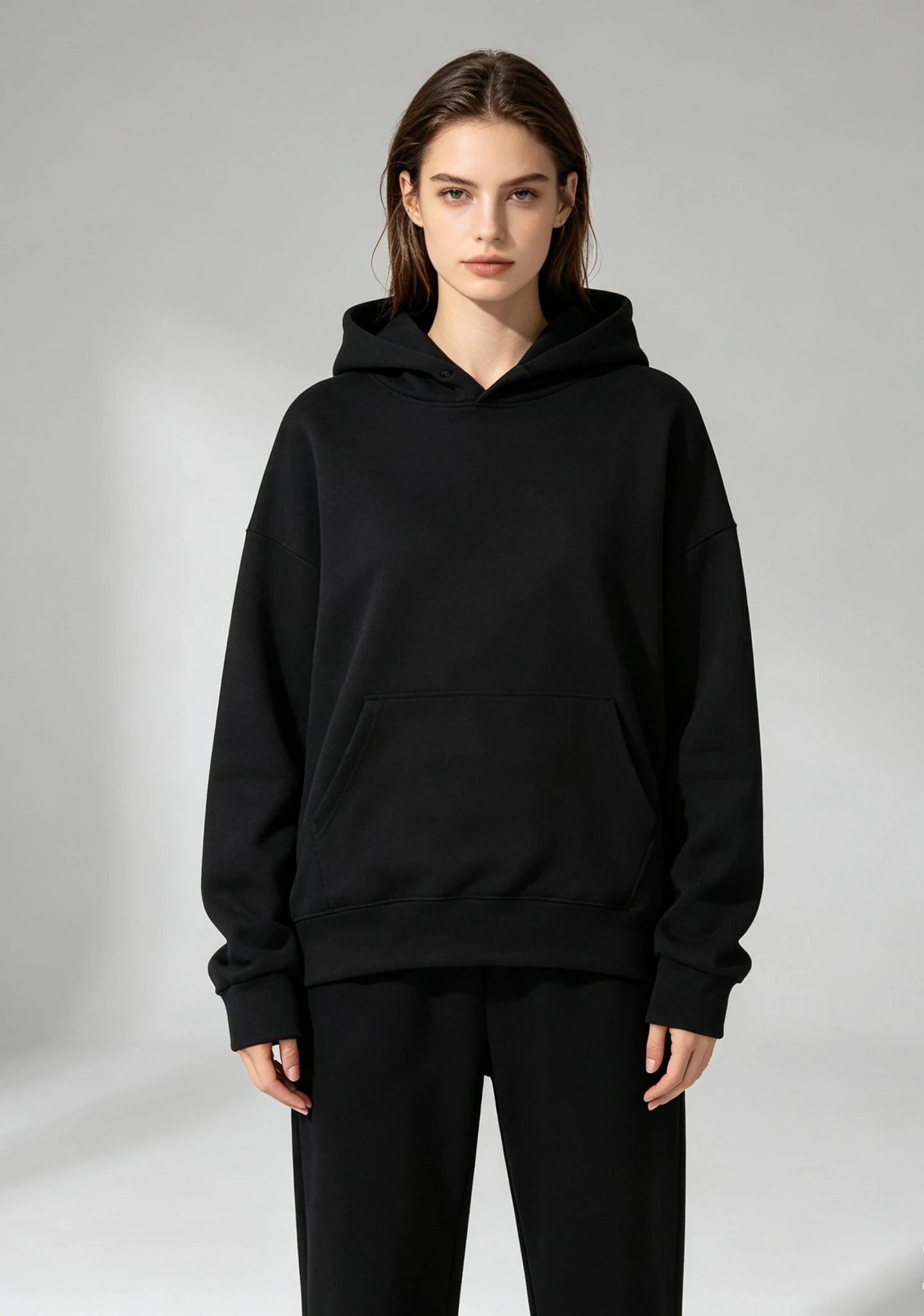 Autumn and Winter Casual Daily Women's Two-Piece Sports Suit Solid Color Hooded Sweat Loose Drawstring Pants Home Clothes