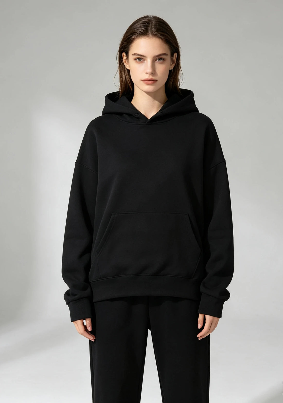 Autumn and Winter Casual Daily Women's Two-Piece Sports Suit Solid Color Hooded Sweat Loose Drawstring Pants Home Clothes
