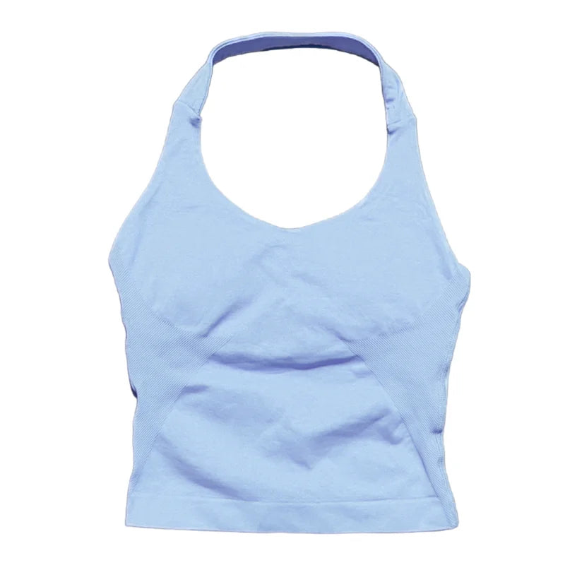 Sports Gym Halter Top Woman Seamless Yoga Tank Removable Chest Pad Push-up Sports Vest Fitness Workout Running Tops - ATFH