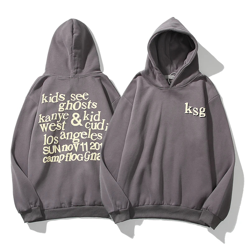 Cactus Jack Letter Brown Fleece Hooded Sweatshirts for Men High Street Baggy Casual Hoodies Unisex Oversized Pullover Hoody - ATFH