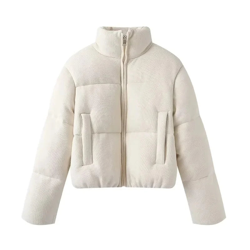 BSAY Knitted Cotton Jacket for Women Fashion Autumn Winter New Long Sleeved Stand Collar Zip Short Coats Chic Ladies Tops Mujer ATFH