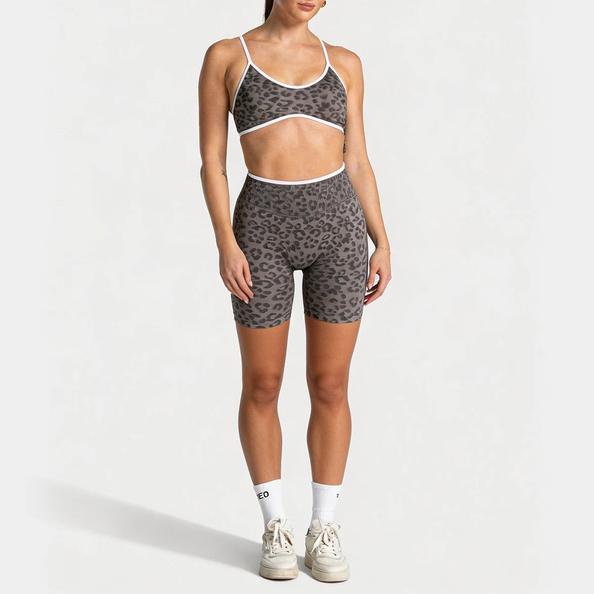 Women's Leopard Print Sports Bra & Shorts Yoga Set Workout Activewear Gym Suit