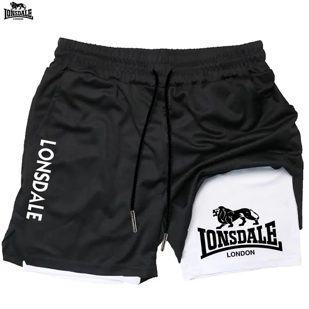 LONSDALE Men's Double Layer Two-in-One Sport Shorts Casual Quick-Drying Breathable Summer Running Clothing Short