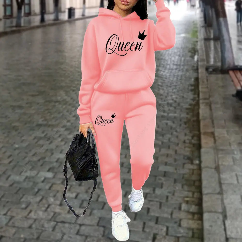 Queen Letter Graphic Print Women's Sets Hoodies Pants 2pcs Suit Autumn Winter Sports Jogging High quality Aesthetic Tracksuit