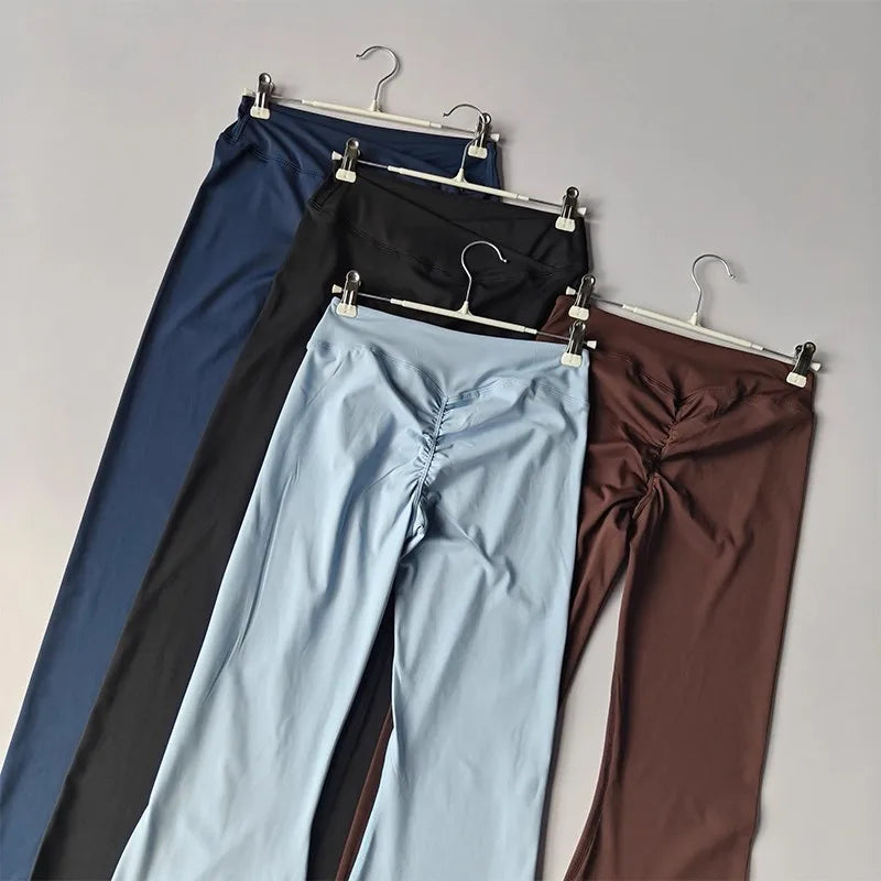 Crossover Flare Yoga Leggings for Women High Waist V Cross Bell Bottoms Tummy Control Yoga Pants Wide leg Fitness Leggings ATFH