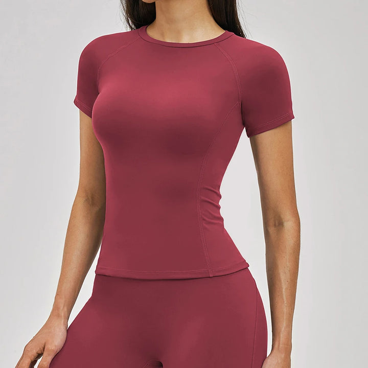 JUREN Women's Sports T Shirt Summer Short Sleeve Running Round Neck Breathable Stretchy Gym Yoga Slim Fitness Active Top Tee - ATFH