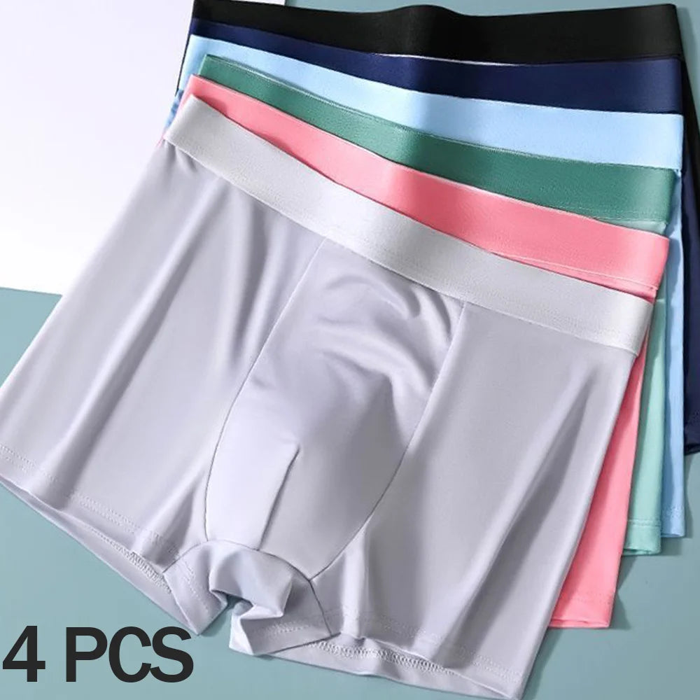 4Pcs Plus Size Underwear Men Sporty Boxers Youth Boxer Shorts Comfortable Breathable Flat Pants Men's Square Panties Briefs Gift