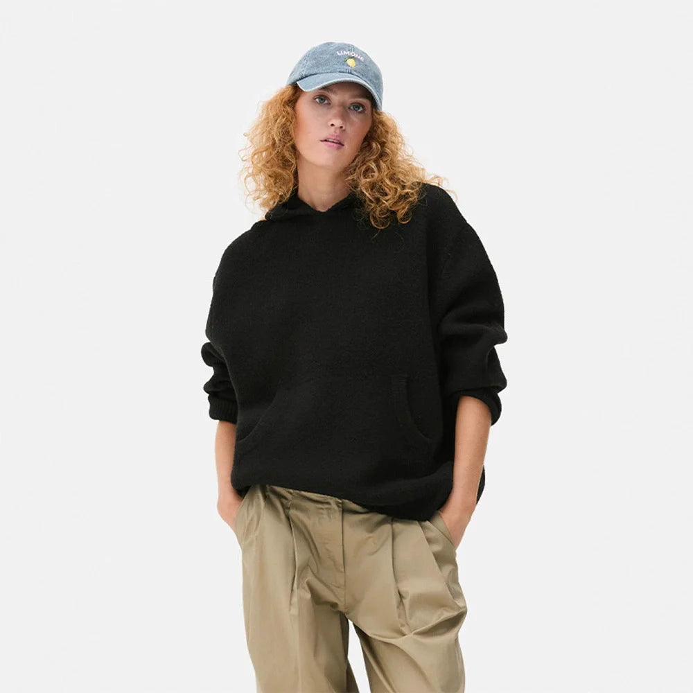 Casual Hooded Knitted Women's Sweater Solid Color Loose Full Sleeve Pocket Lady Pullover 2025 Autumn Winter New Female Top - ATFH