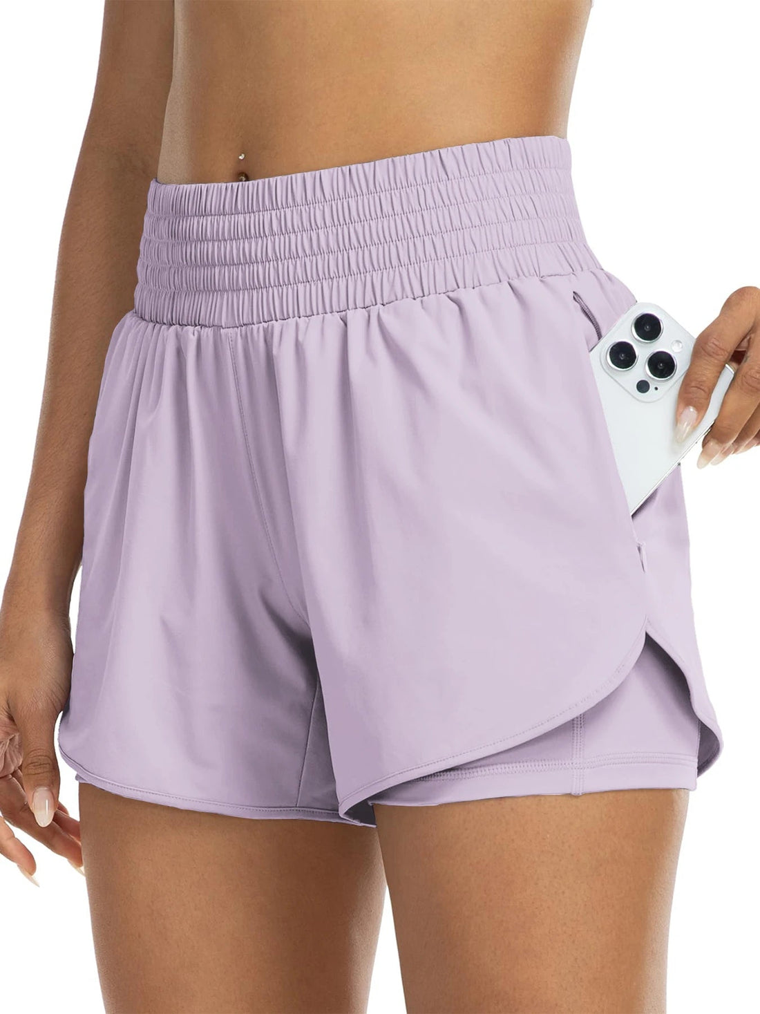Women's high-waisted athletic shorts for running, yoga, layered design, anti-exposure, fitness, and workout with pockets Tahsi Fashion House