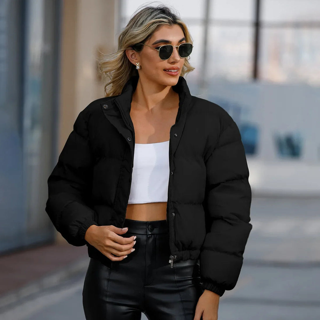 Women Parkas Turtleneck Full Sleeve Thick Coats Loose Short Coat Solid Zipper Solid Spliced Jackets Casual Office Lady ATFH