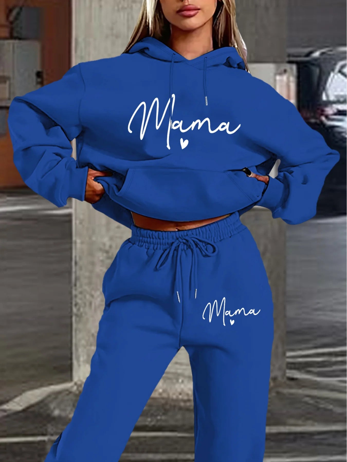 Women's autumn and winter loose hoodie+sweatpants set, hip-hop street casual letter printed fashionable and plush warm clothing