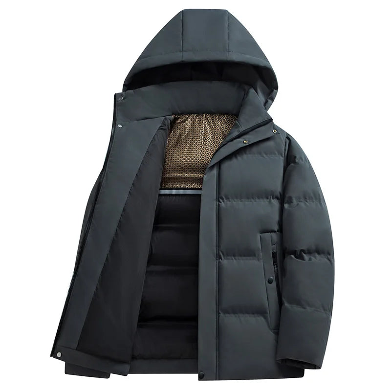 Winter Waterproof Outwear Warm Fleece Hooded Casual Parka Business Male Cotton Jacket Thicken Down Outdoor Windproof Coats